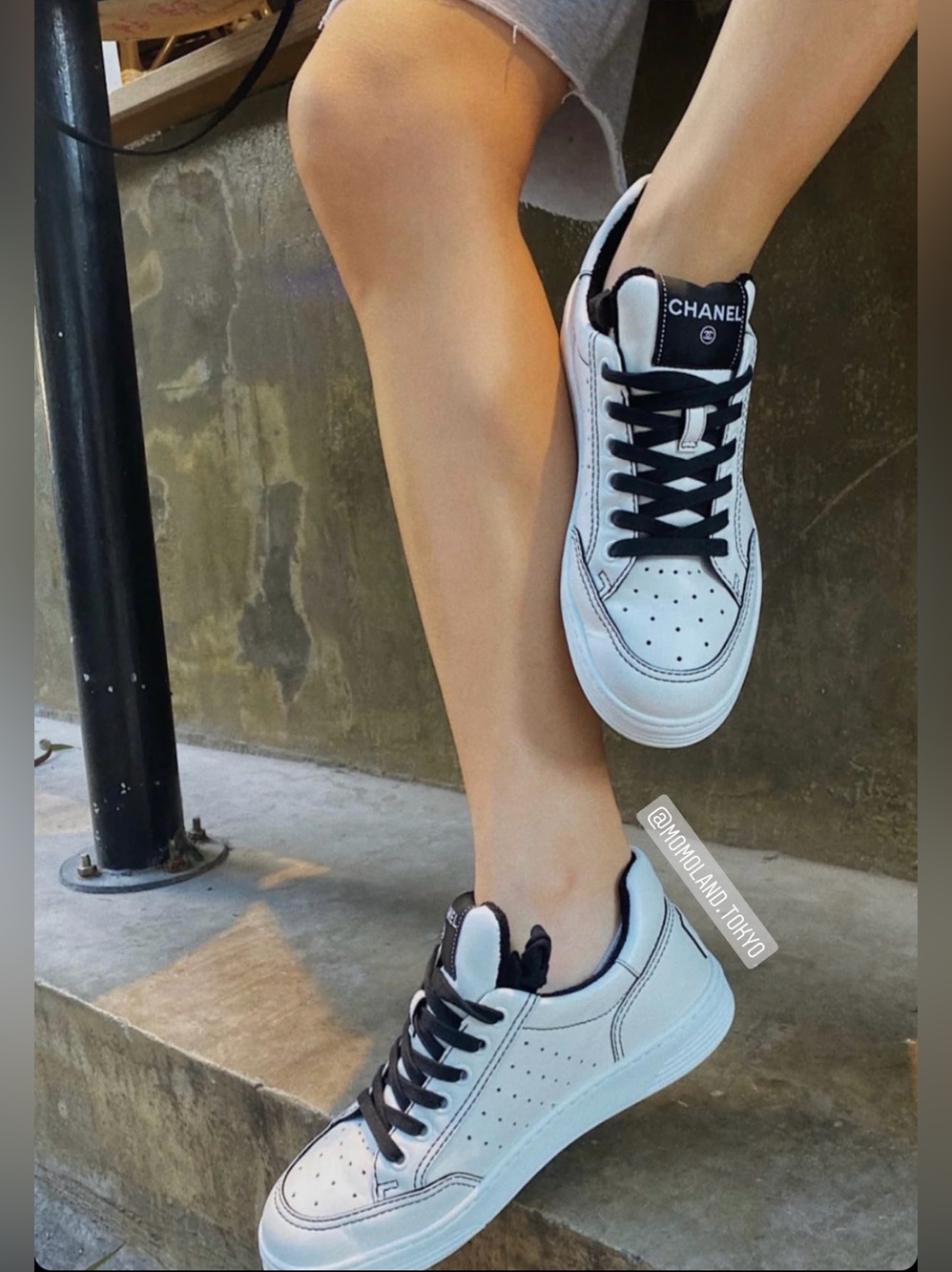 NIB⭐️CHANEL Logo White & Black Lace Up Sneaker⭐️ - Picture 1 of 4